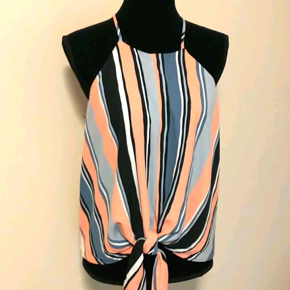 She+Sky Tie-front Striped Top